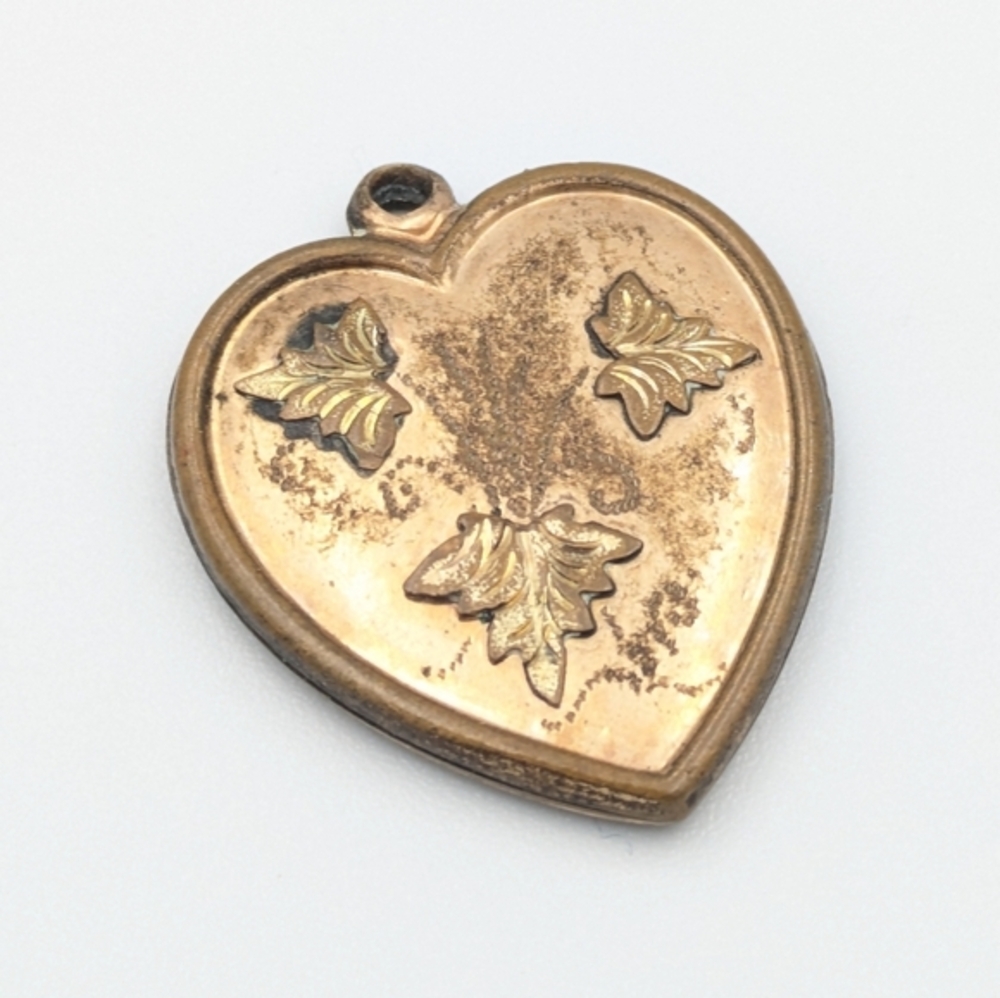 Antique Victorian Gold Filled Leaf Heart Pendant Charm